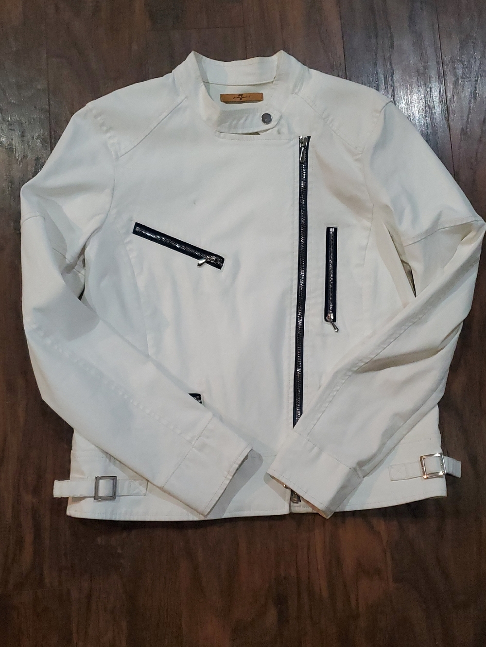 7 For All Mankind White Bomber Jacket with Black Zip Accents